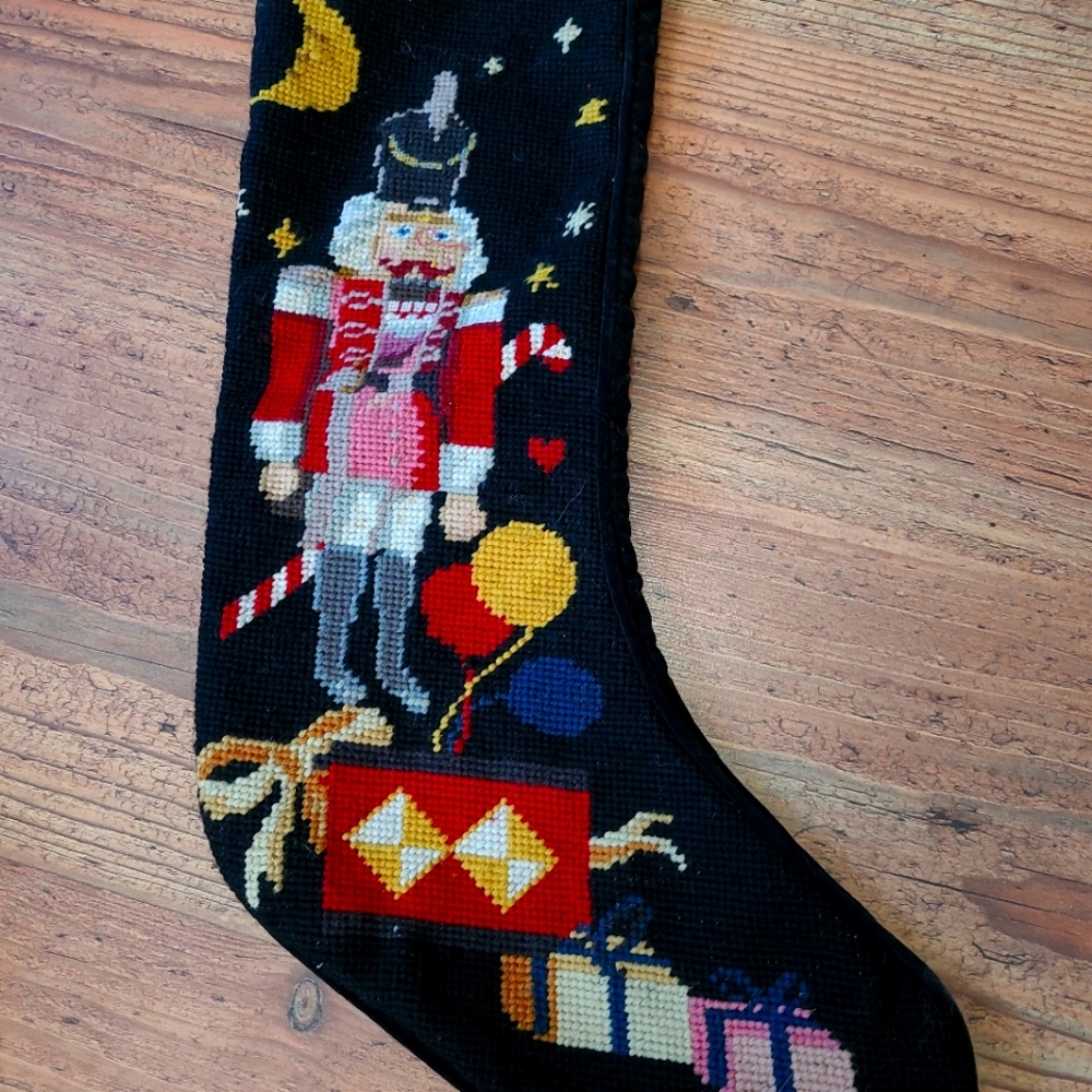 Vintage Nutcracker Needlepoint Christmas Stocking
